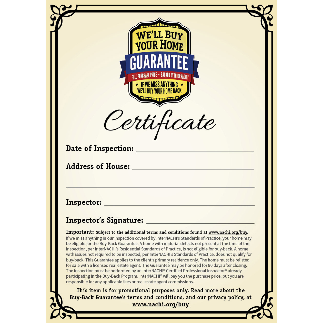 Free Buy Back Guarantee Certificates (Pack of 50)