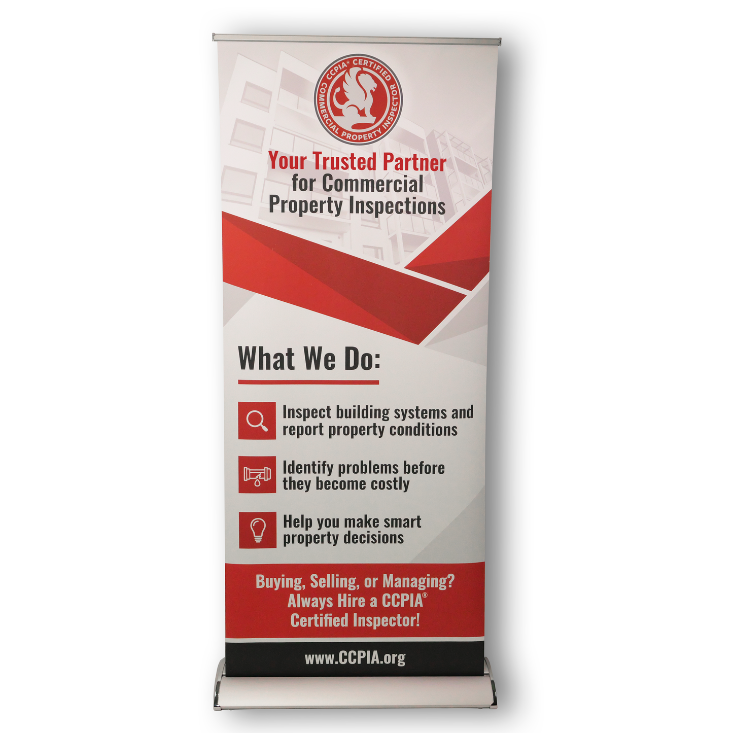 CCPIA® Certified Commercial Property Inspector Banner and Retractable Stand