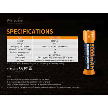 Fenix USB-Rechargeable 21700 Li-ion Battery