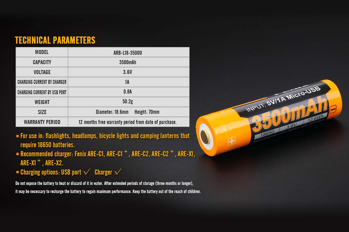 fenix flashlight battery will not charge Fenix USB-Rechargeable 18650 Li-ion Battery